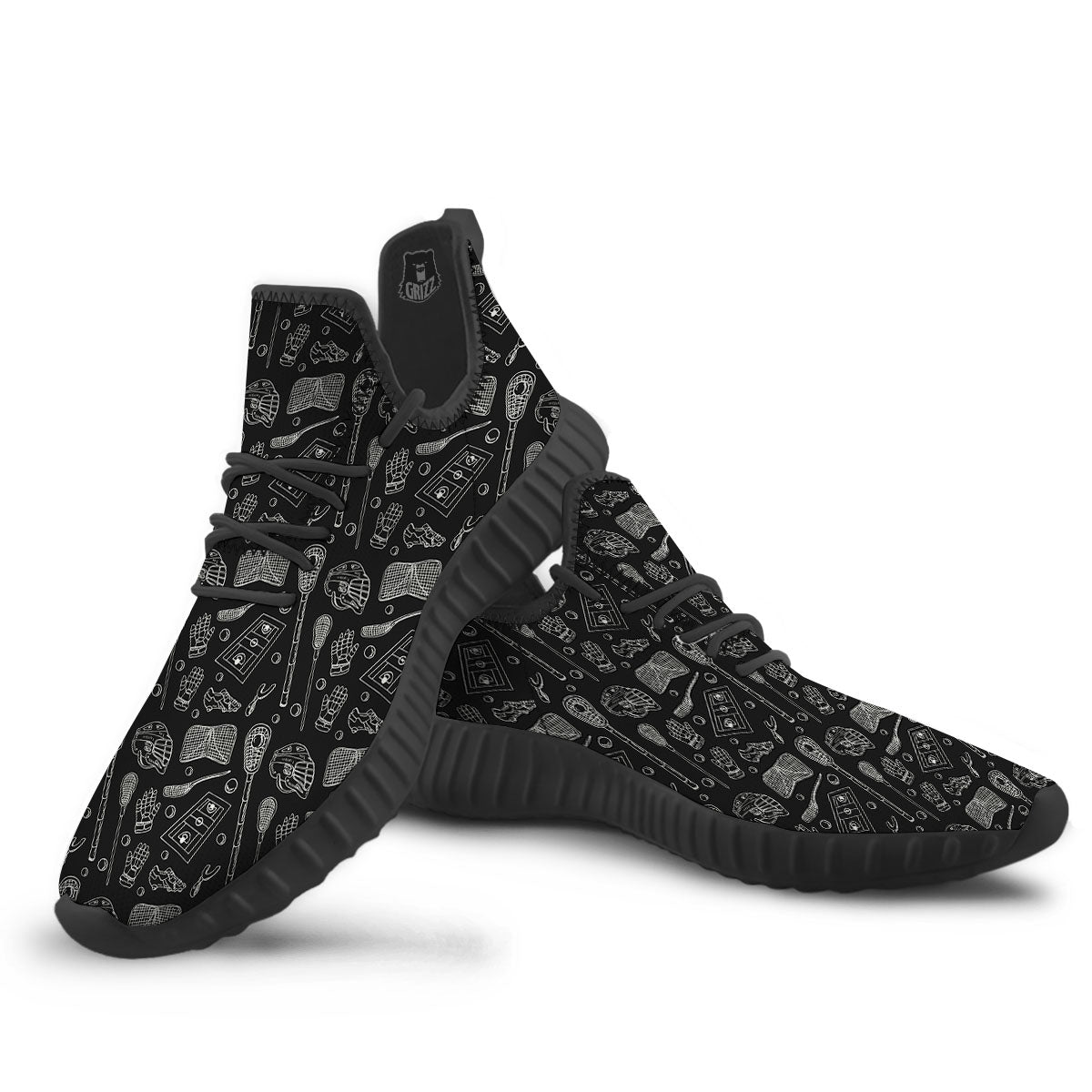 Equipment Lacrosse Print Pattern Black Walking Shoes-grizzshop