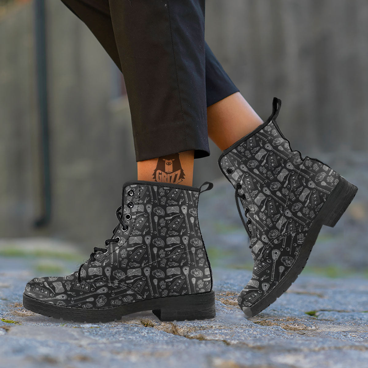 Equipment Lacrosse Print Pattern Leather Boots-grizzshop