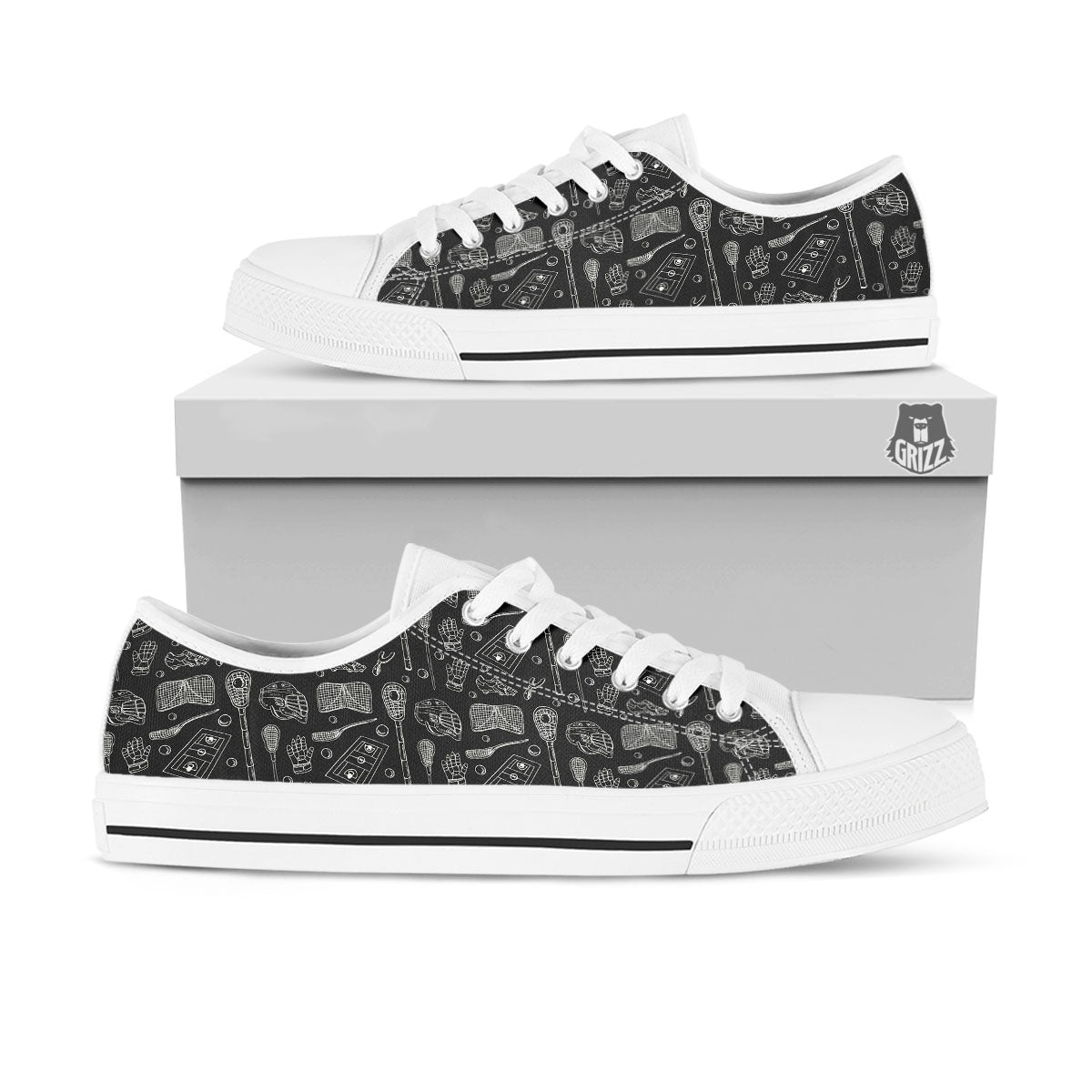 Equipment Lacrosse Print Pattern White Low Top Shoes-grizzshop
