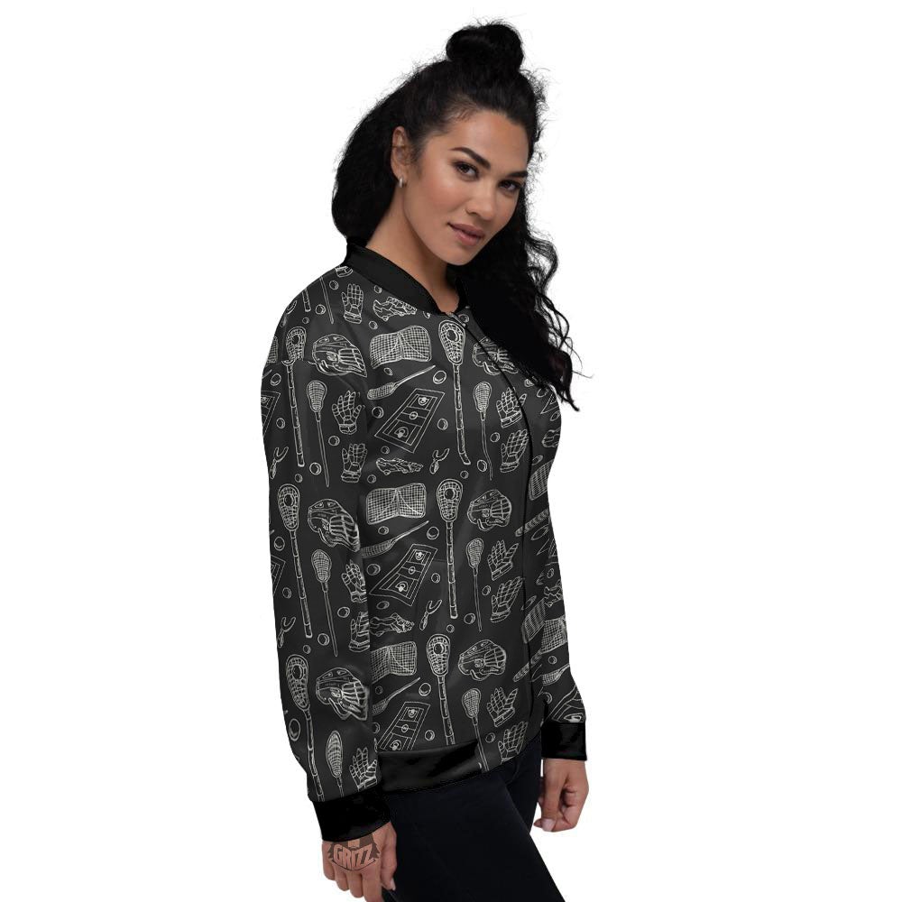 Equipment Lacrosse Print Pattern Women's Bomber Jacket-grizzshop