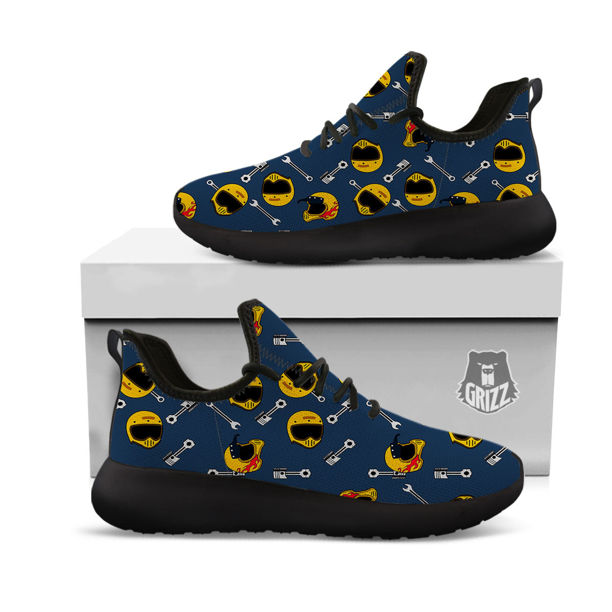 Equipment Motorcycle Print Pattern Black Athletic Shoes-grizzshop