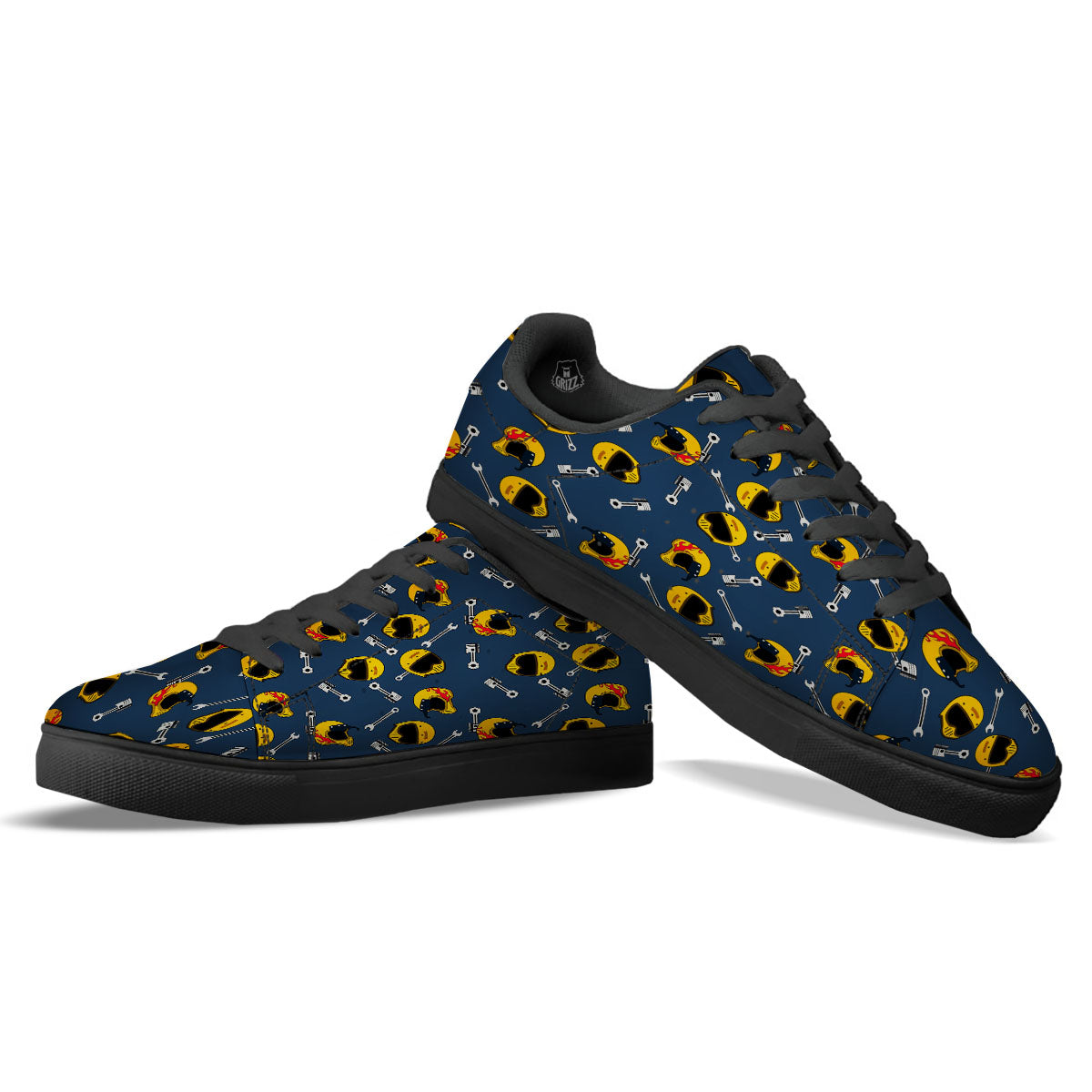 Equipment Motorcycle Print Pattern Black Low Top Sneakers-grizzshop