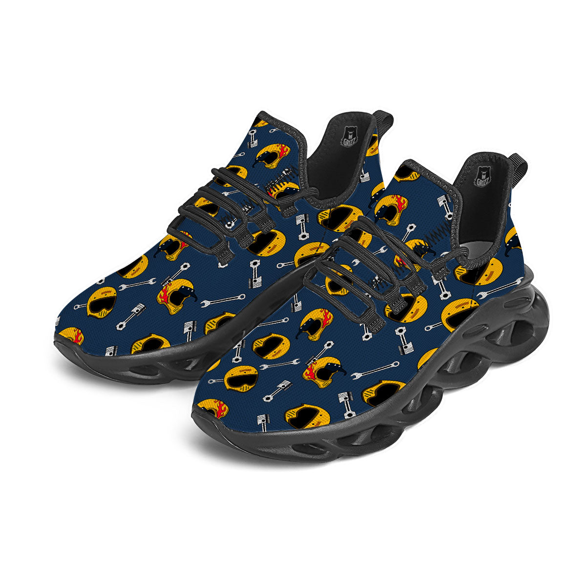 Equipment Motorcycle Print Pattern Black Running Shoes-grizzshop