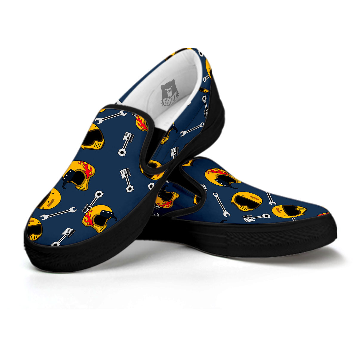 Equipment Motorcycle Print Pattern Black Slip On Shoes-grizzshop