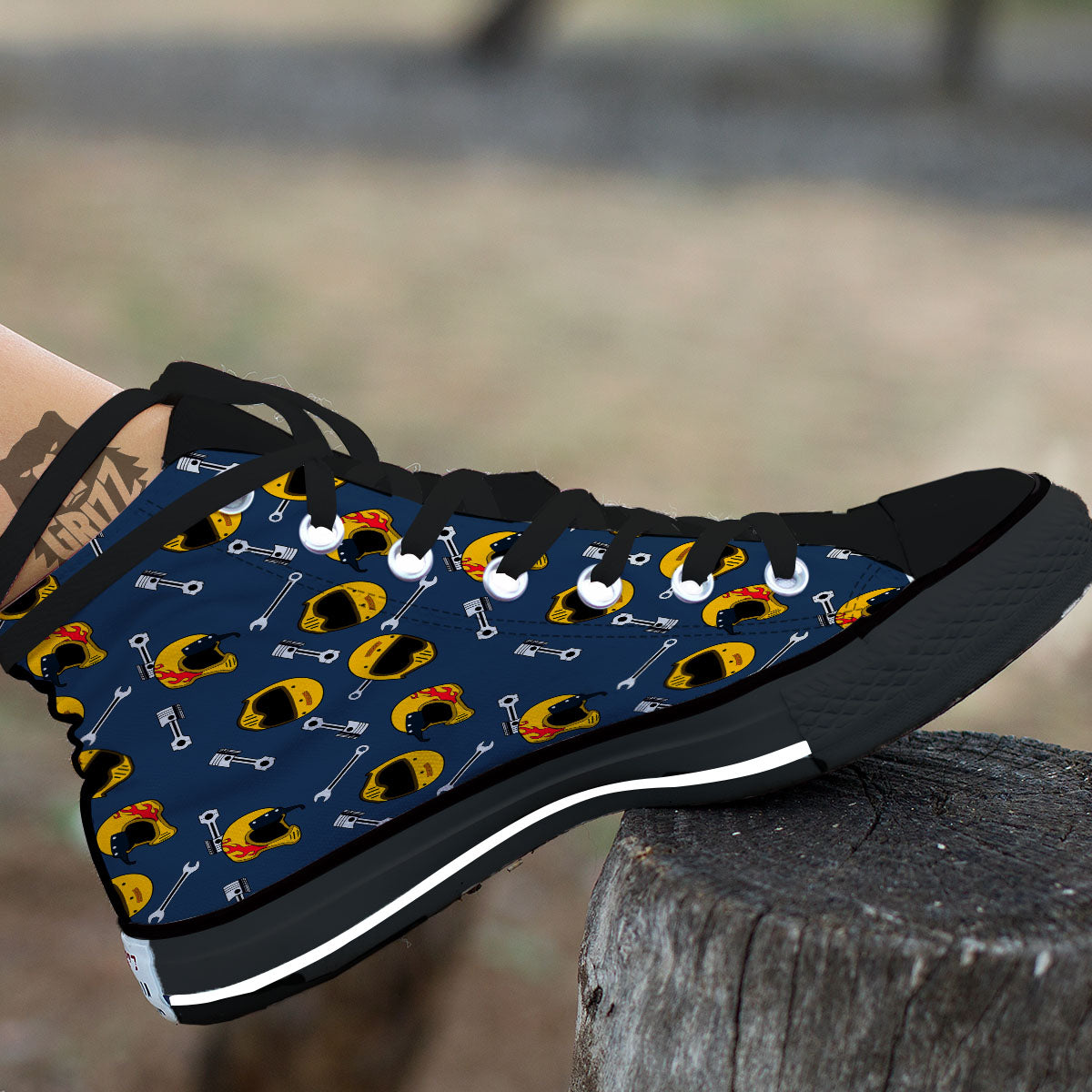 Equipment Motorcycle Print Pattern High Top Shoes-grizzshop
