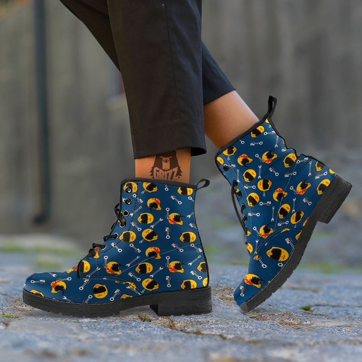 Equipment Motorcycle Print Pattern Leather Boots-grizzshop
