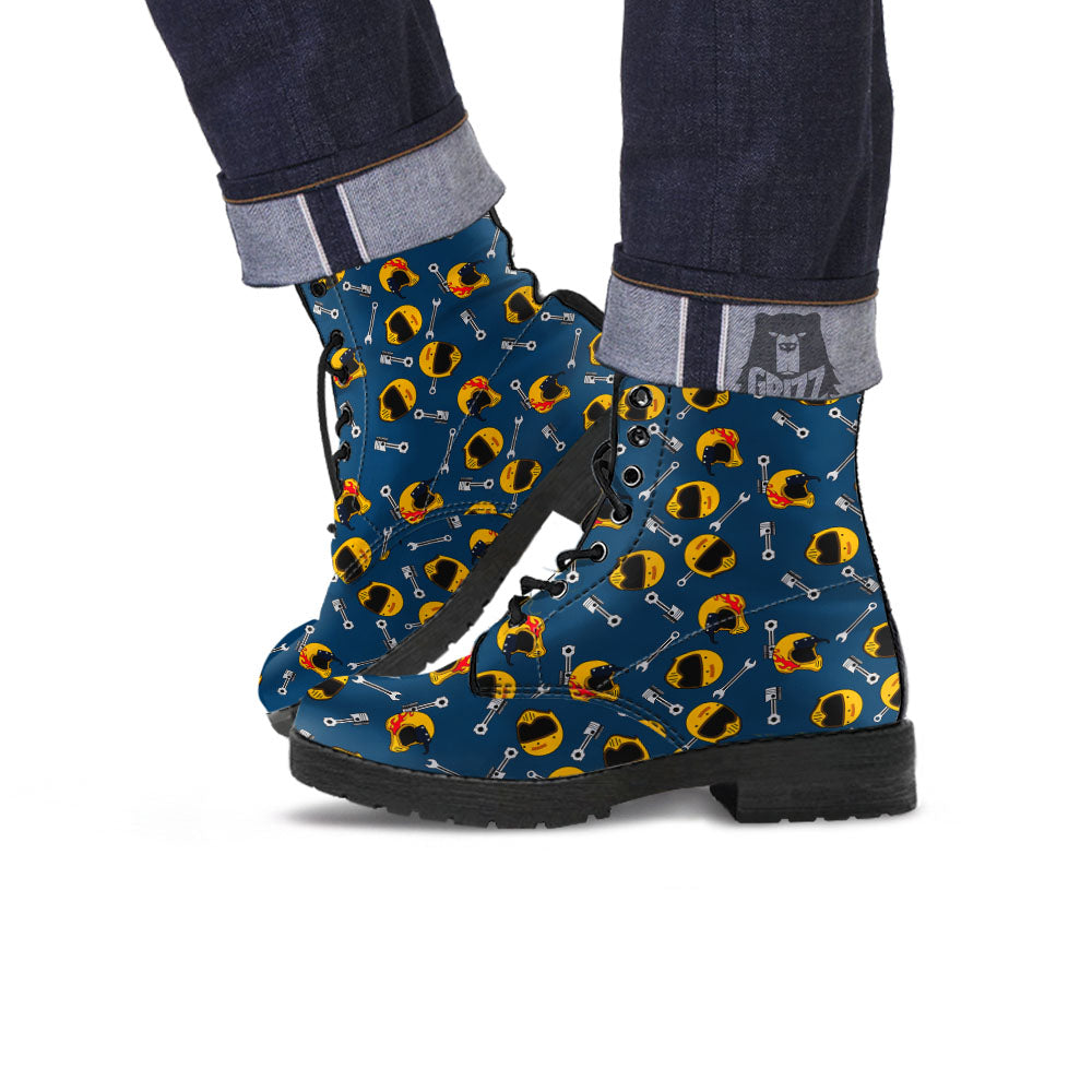 Equipment Motorcycle Print Pattern Leather Boots-grizzshop