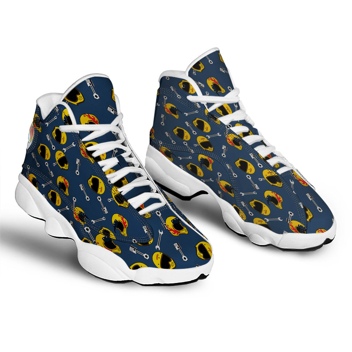 Equipment Motorcycle Print Pattern White Basketball Shoes-grizzshop