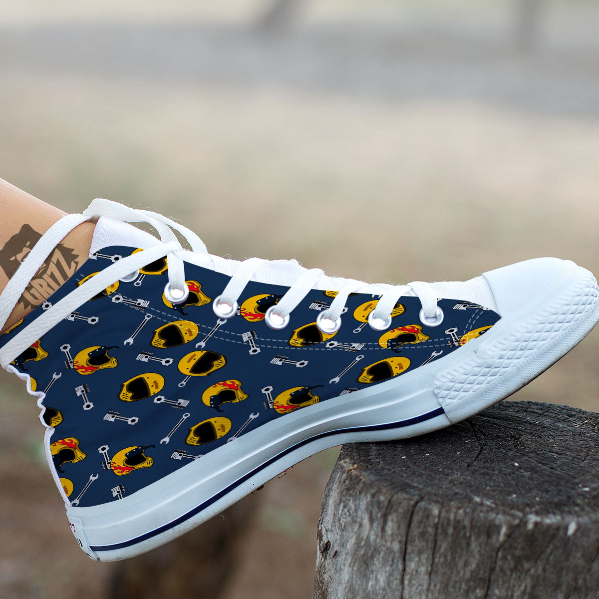Equipment Motorcycle Print Pattern White High Top Shoes-grizzshop