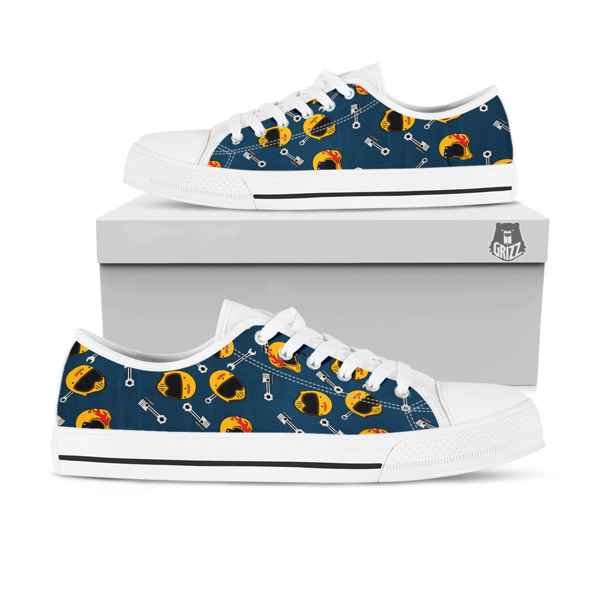 Equipment Motorcycle Print Pattern White Low Top Shoes-grizzshop