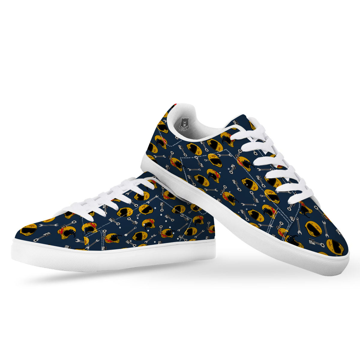 Equipment Motorcycle Print Pattern White Low Top Sneakers-grizzshop