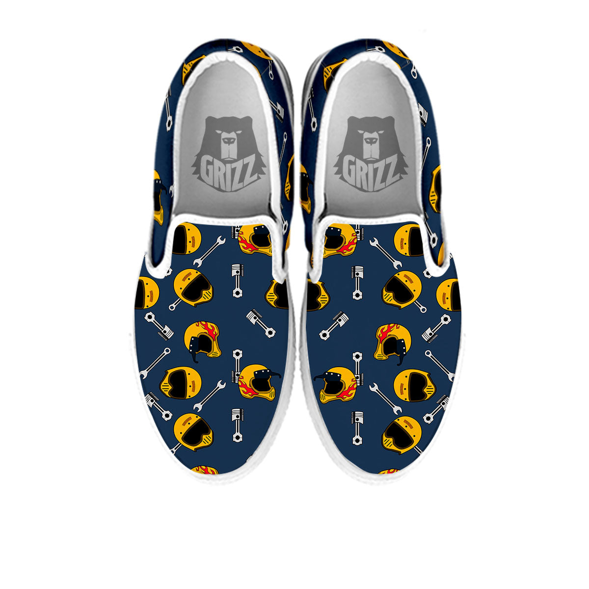 Equipment Motorcycle Print Pattern White Slip On Shoes-grizzshop