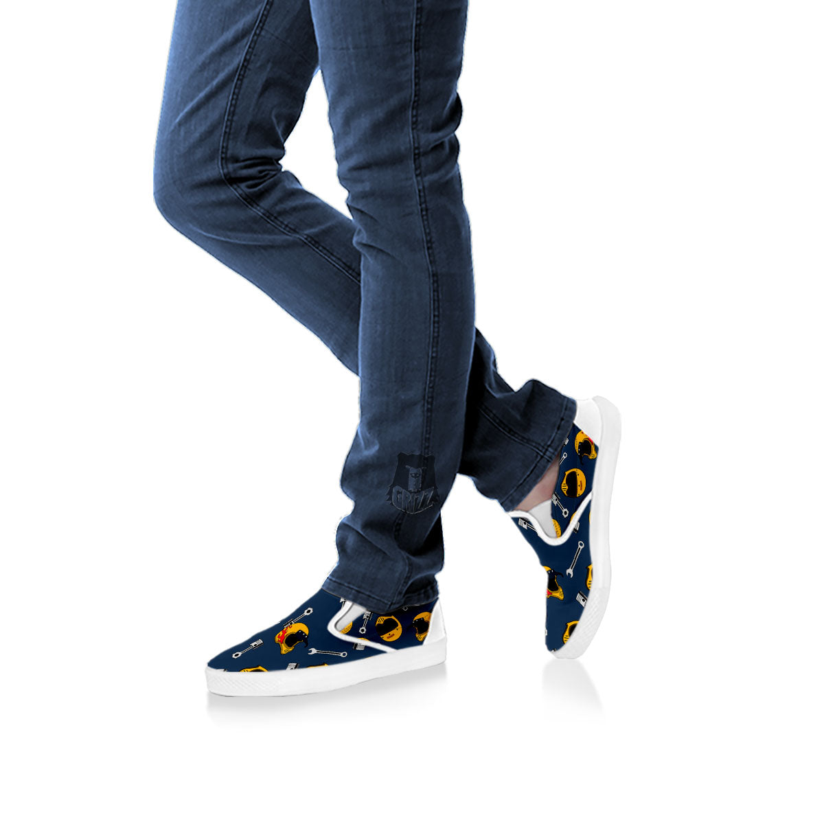 Equipment Motorcycle Print Pattern White Slip On Shoes-grizzshop