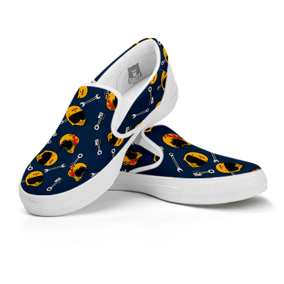 Equipment Motorcycle Print Pattern White Slip On Shoes-grizzshop