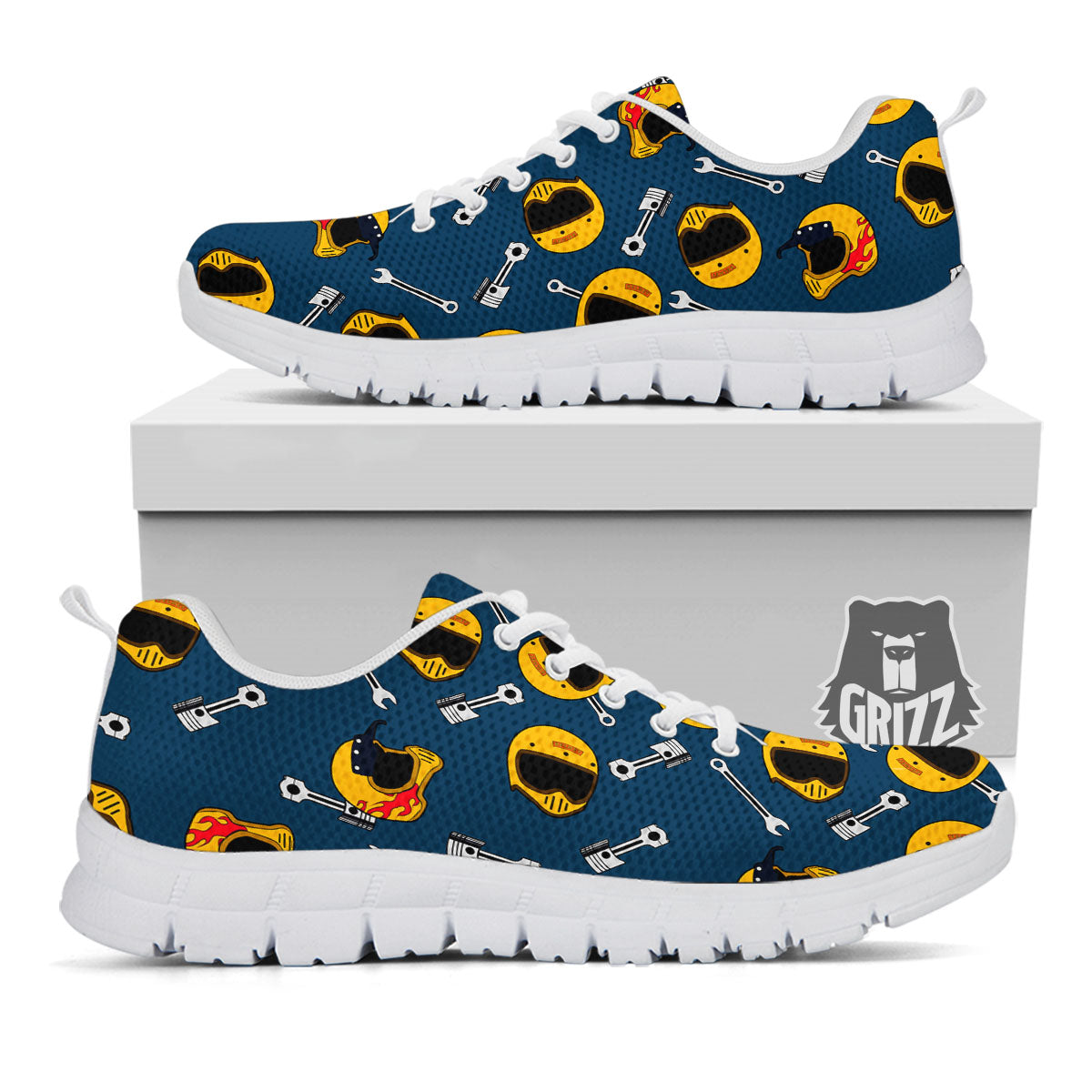 Equipment Motorcycle Print Pattern White Sneaker-grizzshop