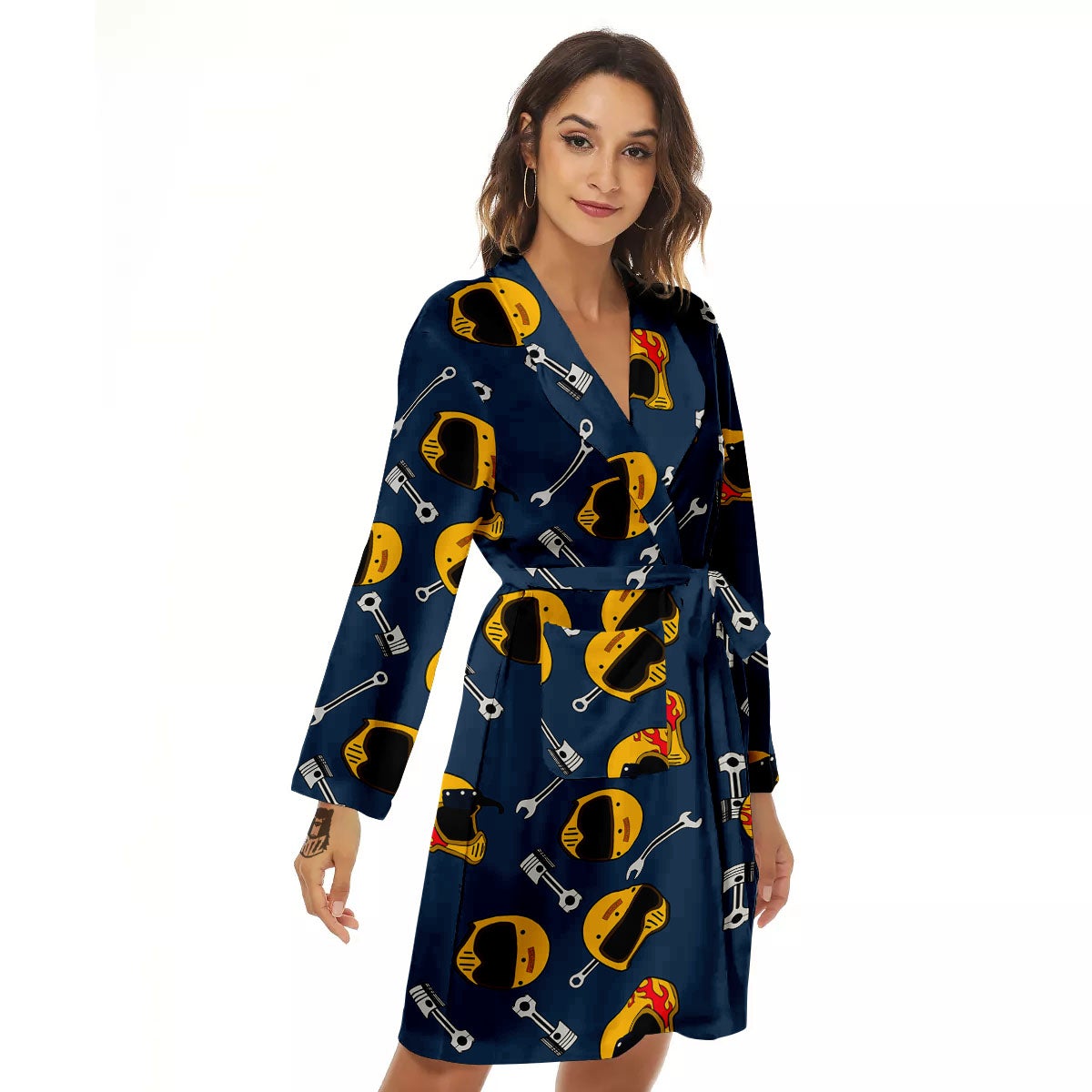 Equipment Motorcycle Print Pattern Women's Robe-grizzshop