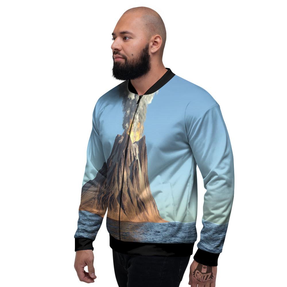 Eruption Volcano Print Men's Bomber Jacket-grizzshop