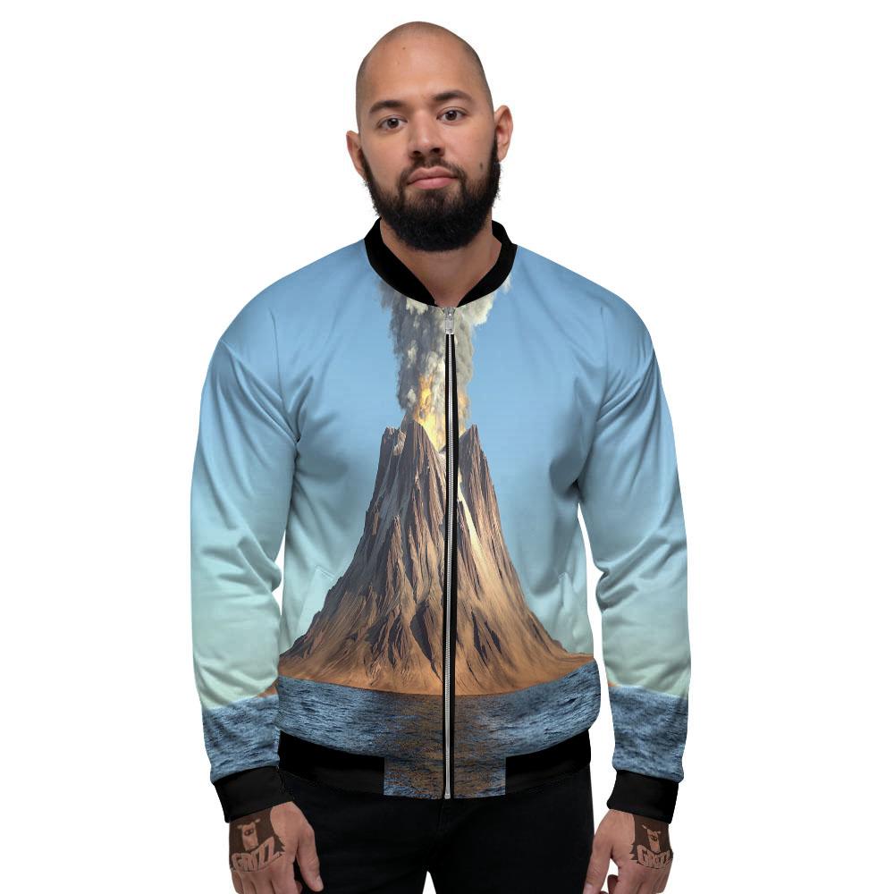 Eruption Volcano Print Men's Bomber Jacket-grizzshop