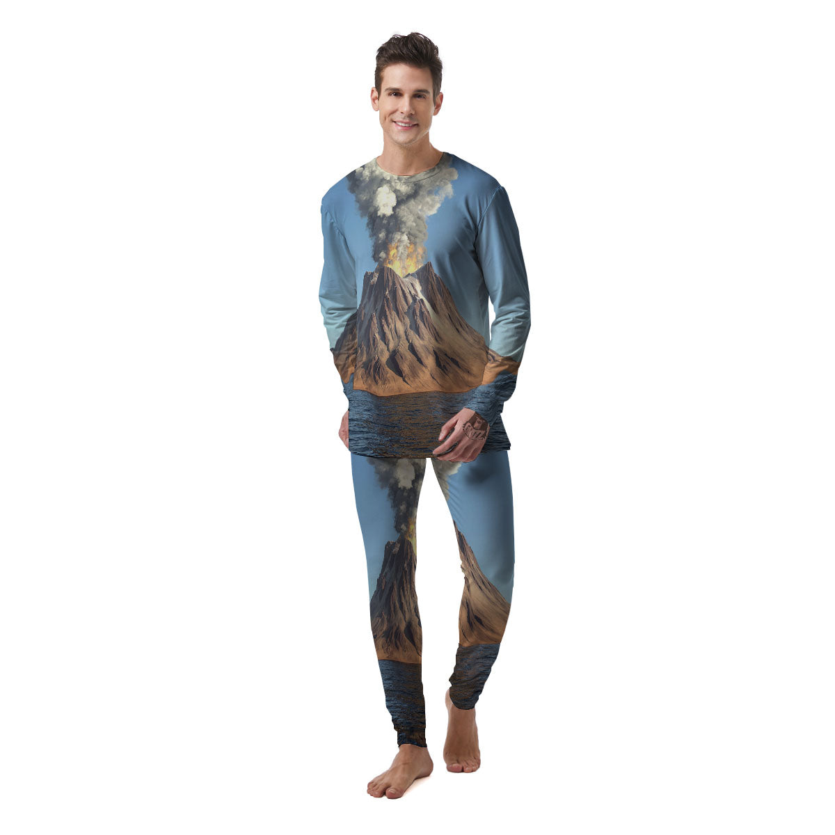 Eruption Volcano Print Men's Pajamas-grizzshop