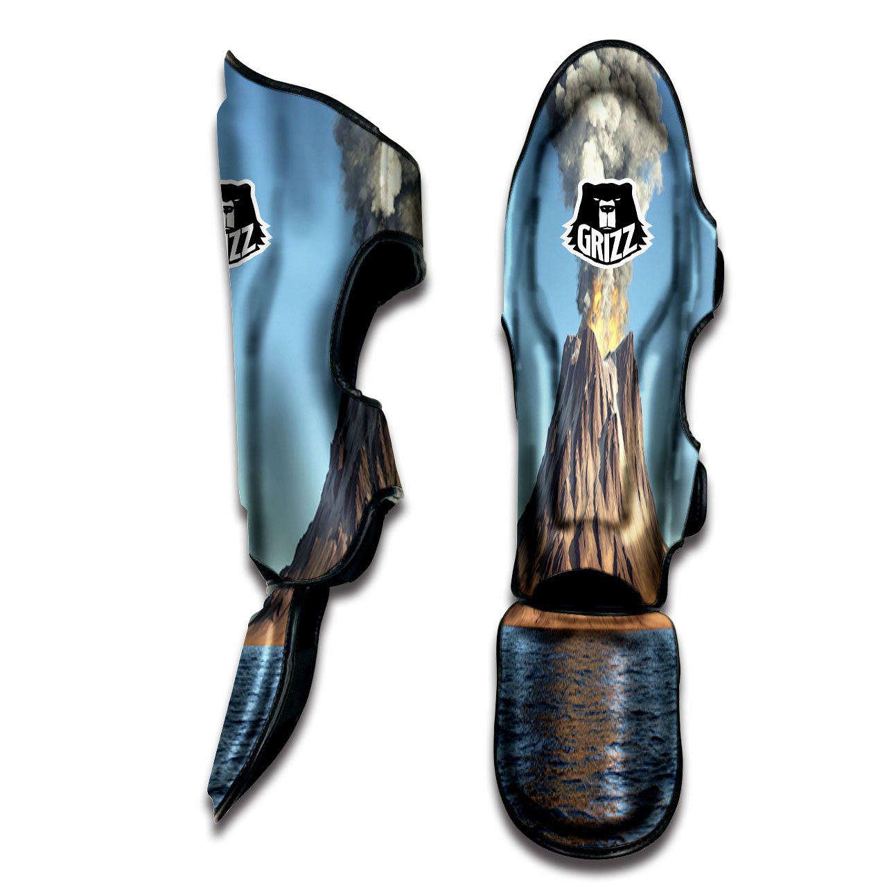 Eruption Volcano Print Muay Thai Shin Guards-grizzshop