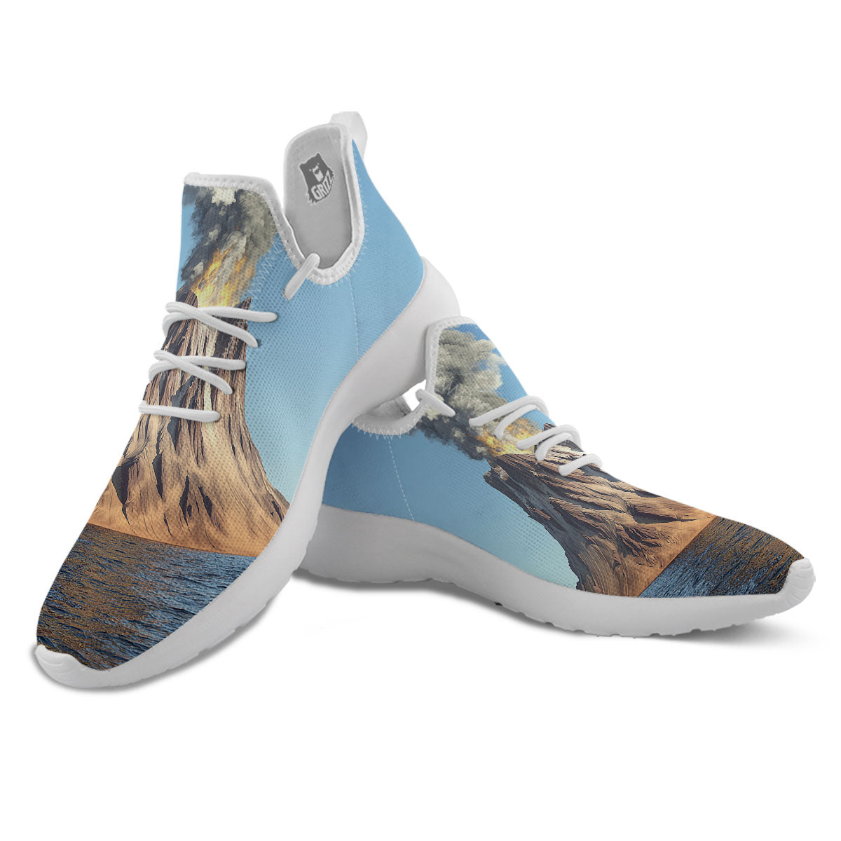 Eruption Volcano Print White Athletic Shoes-grizzshop