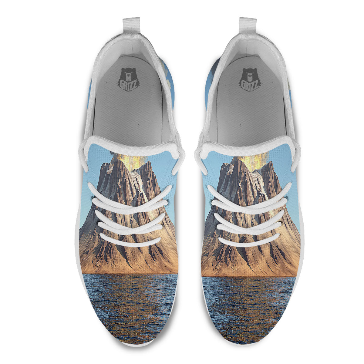 Eruption Volcano Print White Athletic Shoes-grizzshop