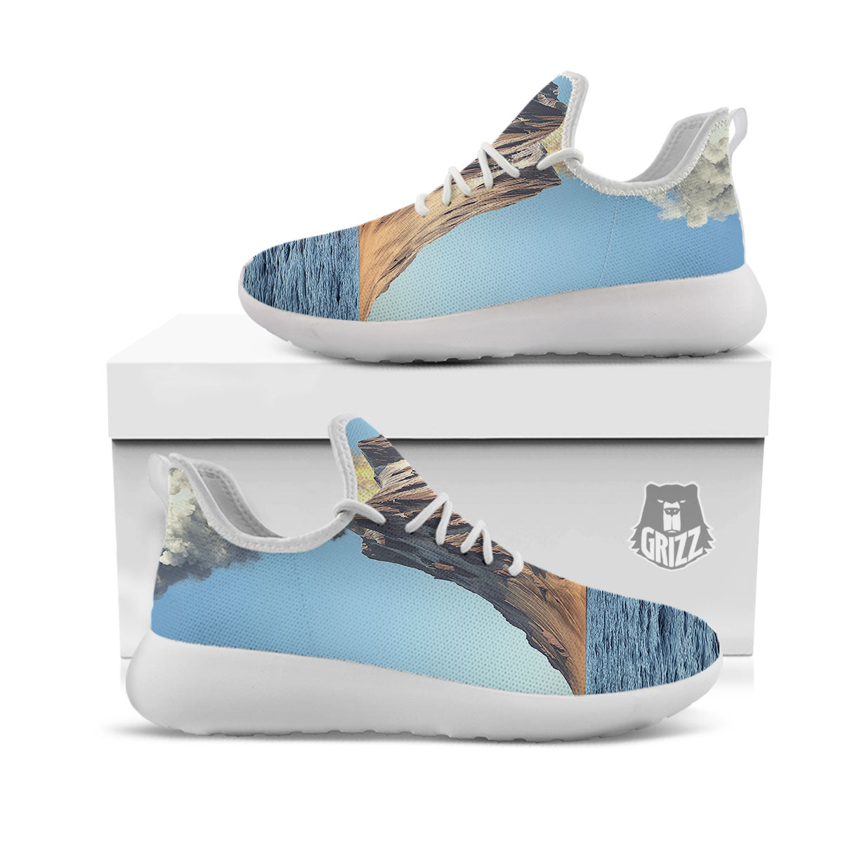 Eruption Volcano Print White Athletic Shoes-grizzshop