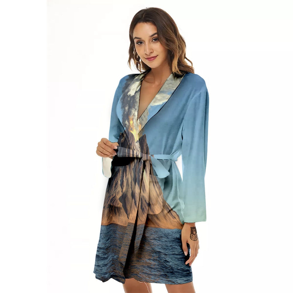 Eruption Volcano Print Women's Robe-grizzshop