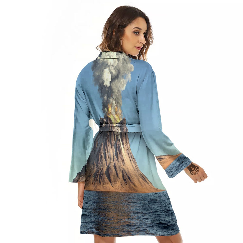 Eruption Volcano Print Women's Robe-grizzshop