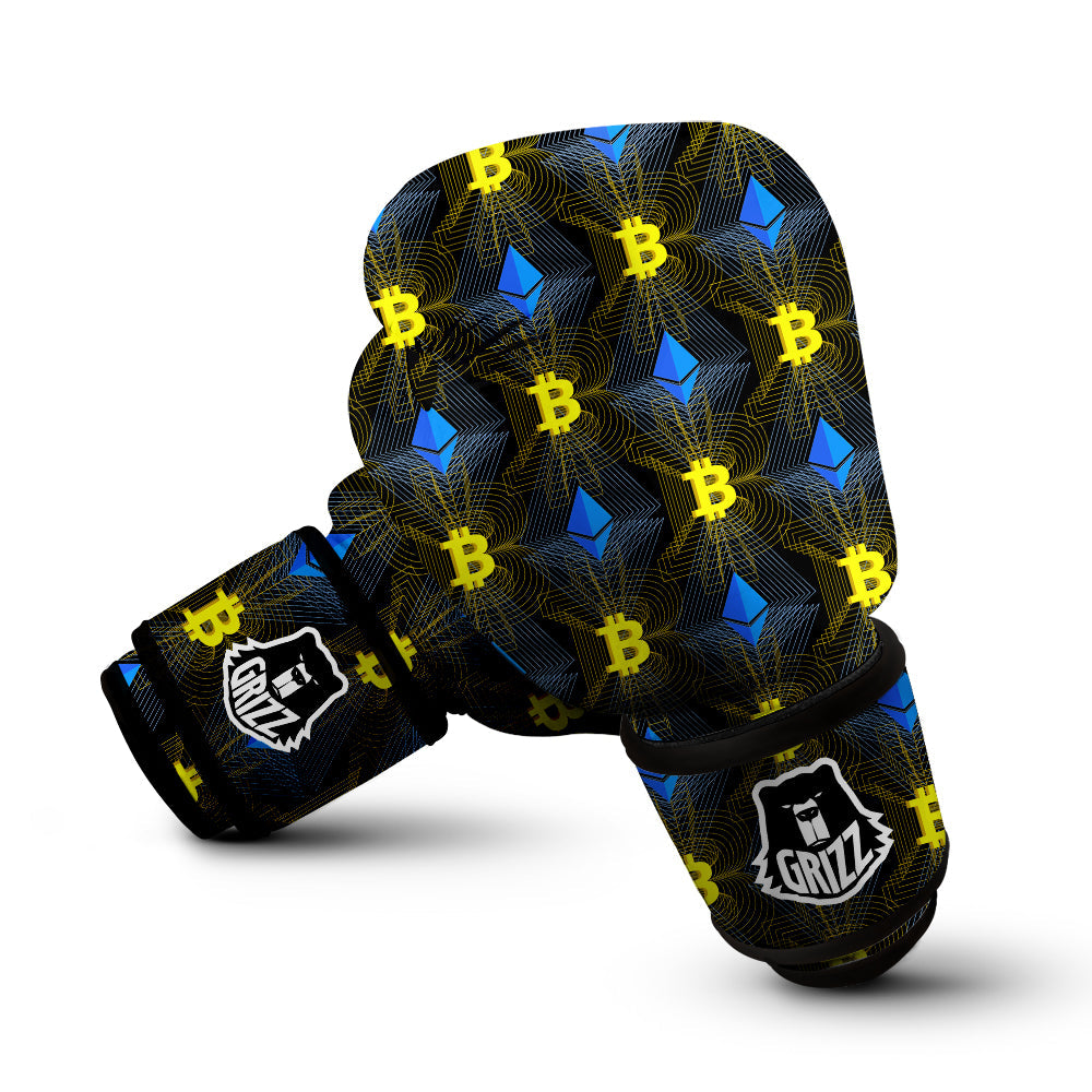 Ethereum And Bitcoin Print Pattern Boxing Gloves-grizzshop