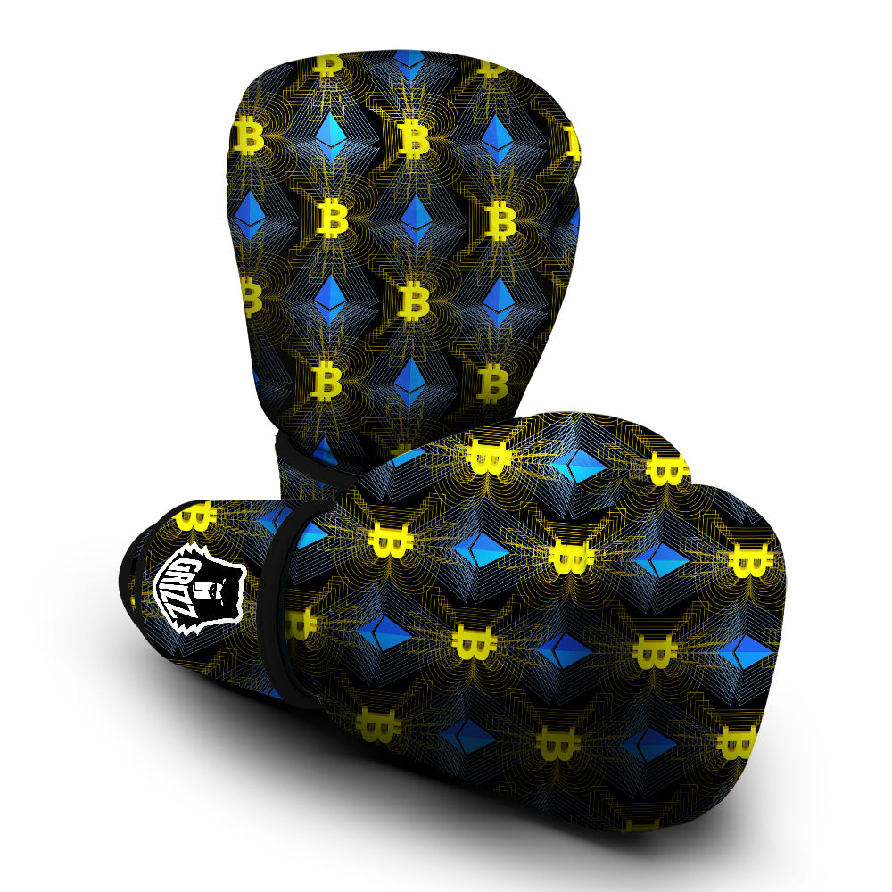 Ethereum And Bitcoin Print Pattern Boxing Gloves-grizzshop