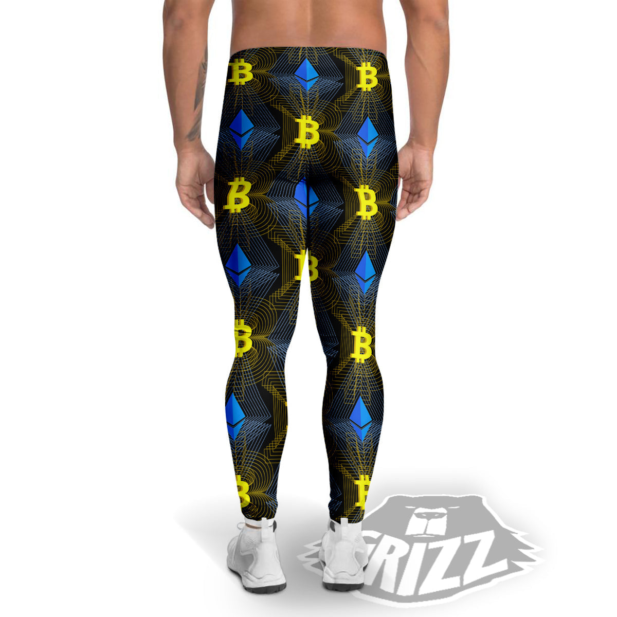 Ethereum And Bitcoin Print Pattern Men's Leggings-grizzshop