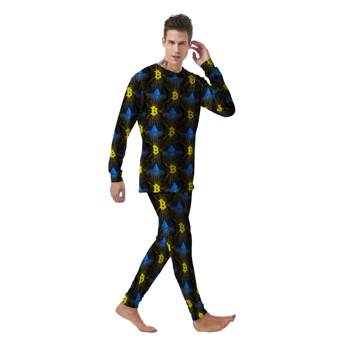 Ethereum And Bitcoin Print Pattern Men's Pajamas-grizzshop