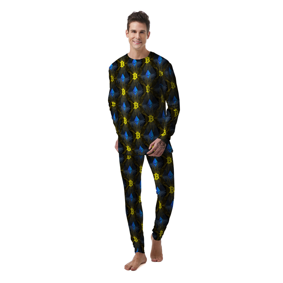 Ethereum And Bitcoin Print Pattern Men's Pajamas-grizzshop