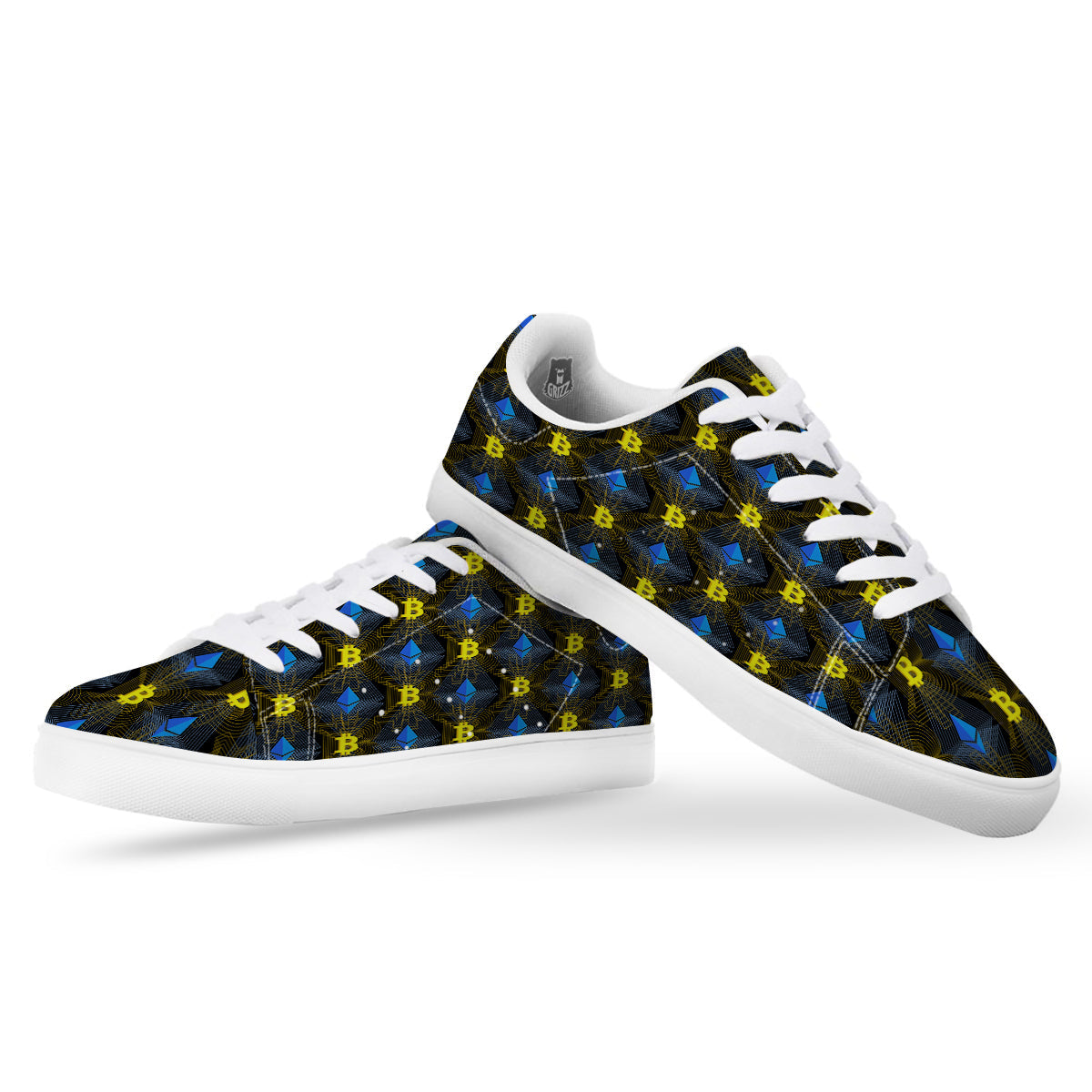 Ethereum And Bitcoin Print Pattern White Low Top Sneakers-grizzshop