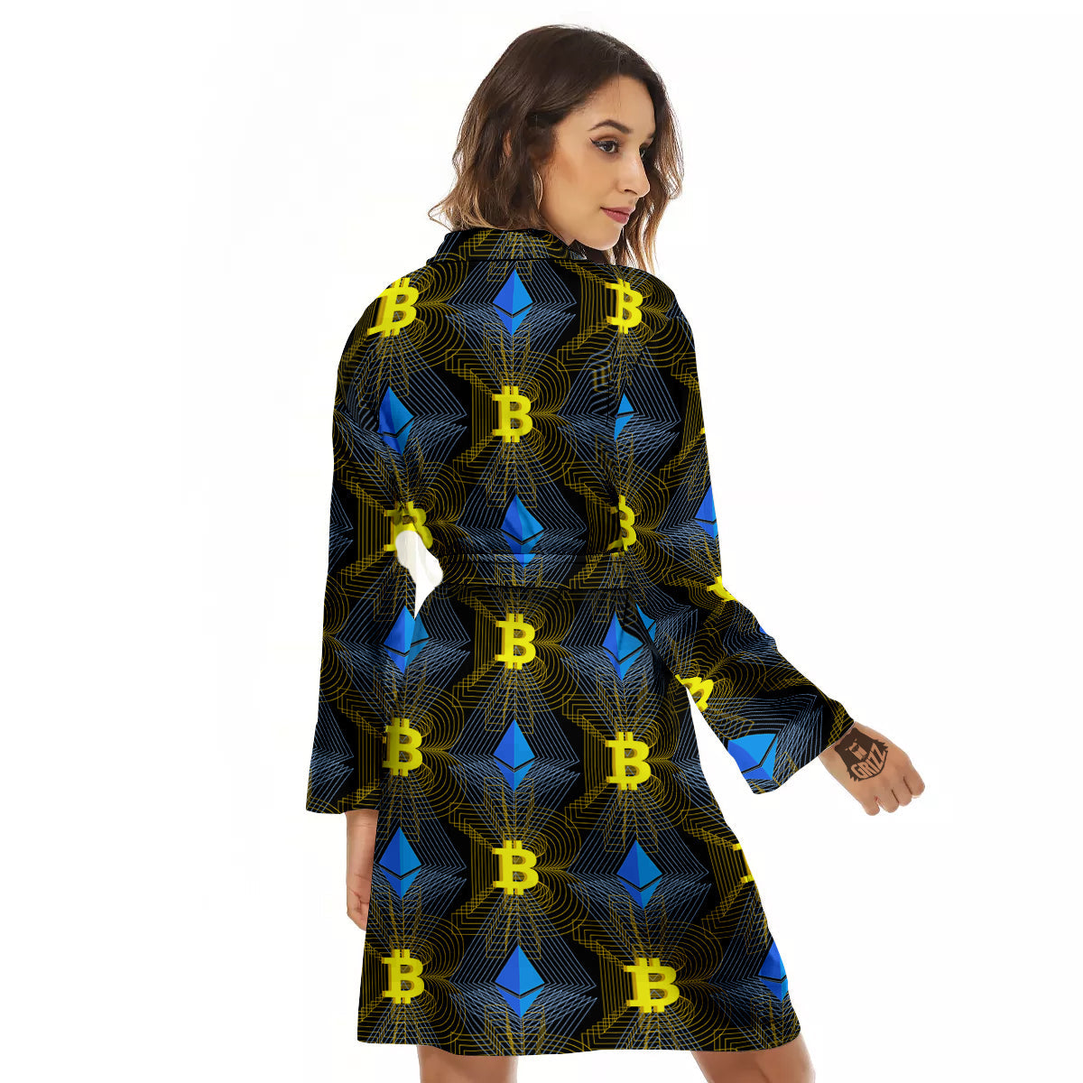 Ethereum And Bitcoin Print Pattern Women's Robe-grizzshop