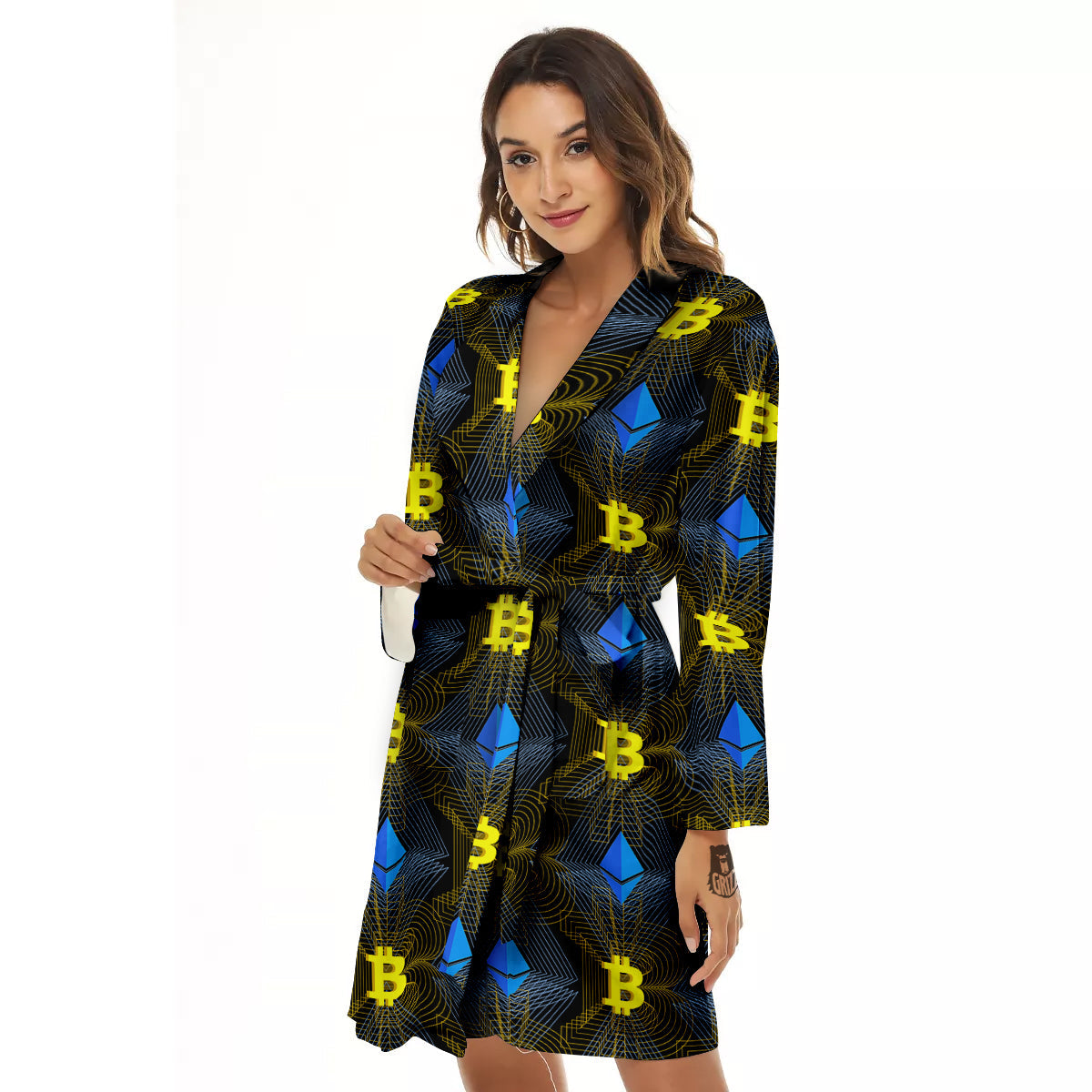 Ethereum And Bitcoin Print Pattern Women's Robe-grizzshop
