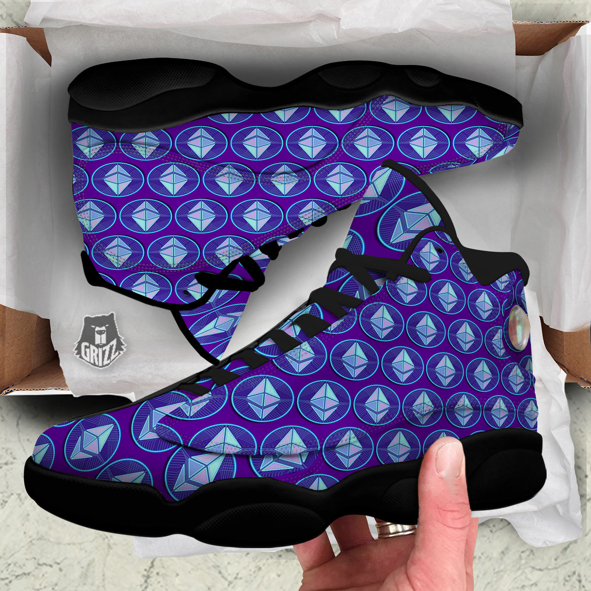 Ethereum Cryptocurrency Print Pattern Black Basketball Shoes-grizzshop