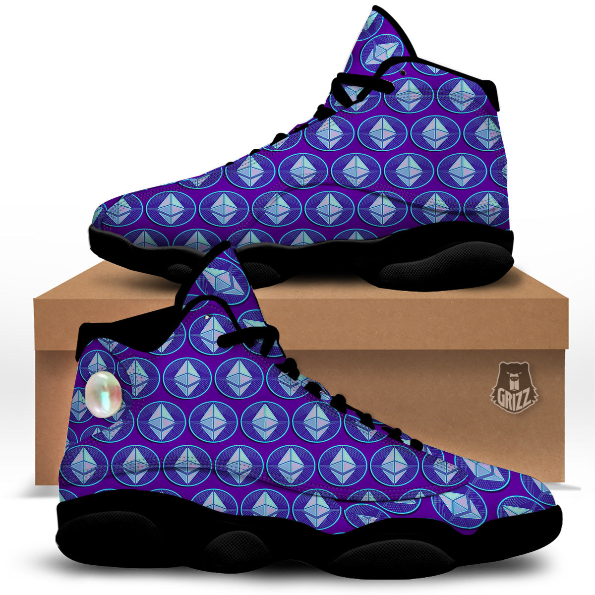 Ethereum Cryptocurrency Print Pattern Black Basketball Shoes-grizzshop