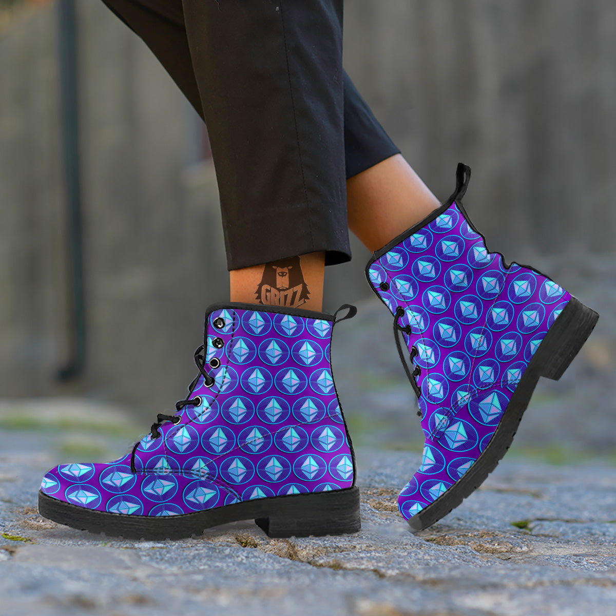 Ethereum Cryptocurrency Print Pattern Leather Boots-grizzshop
