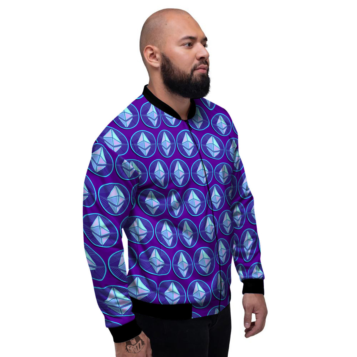Ethereum Cryptocurrency Print Pattern Men's Bomber Jacket-grizzshop