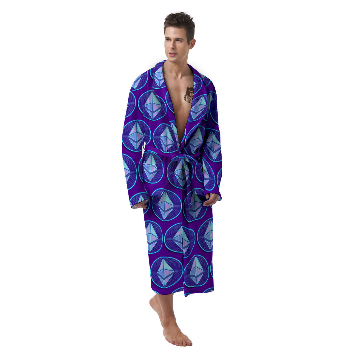 Ethereum Cryptocurrency Print Pattern Men's Robe-grizzshop