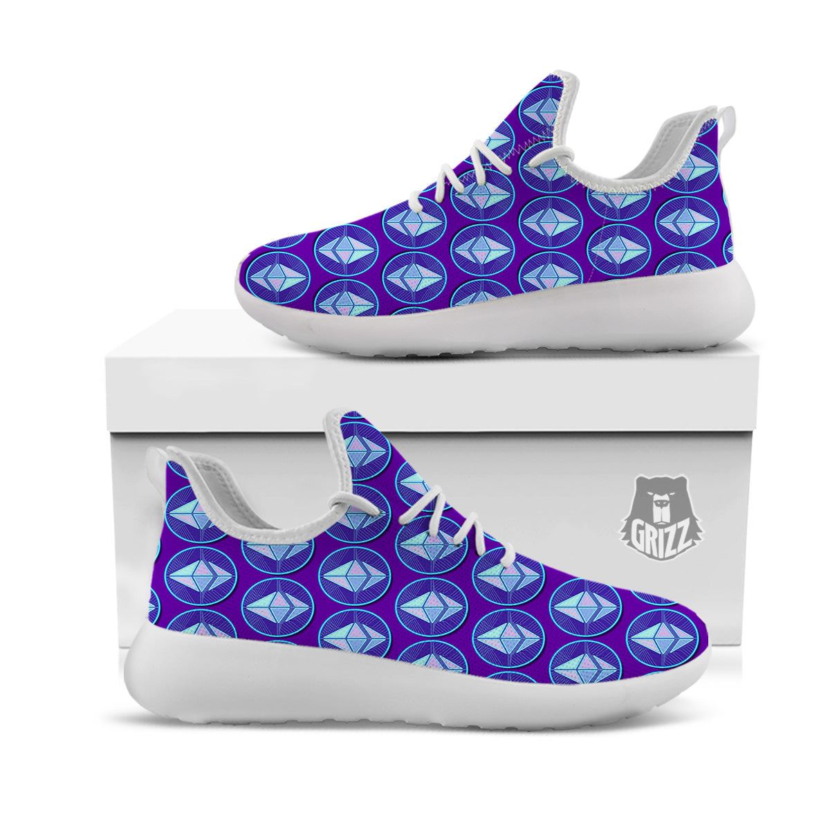 Ethereum Cryptocurrency Print Pattern White Athletic Shoes-grizzshop