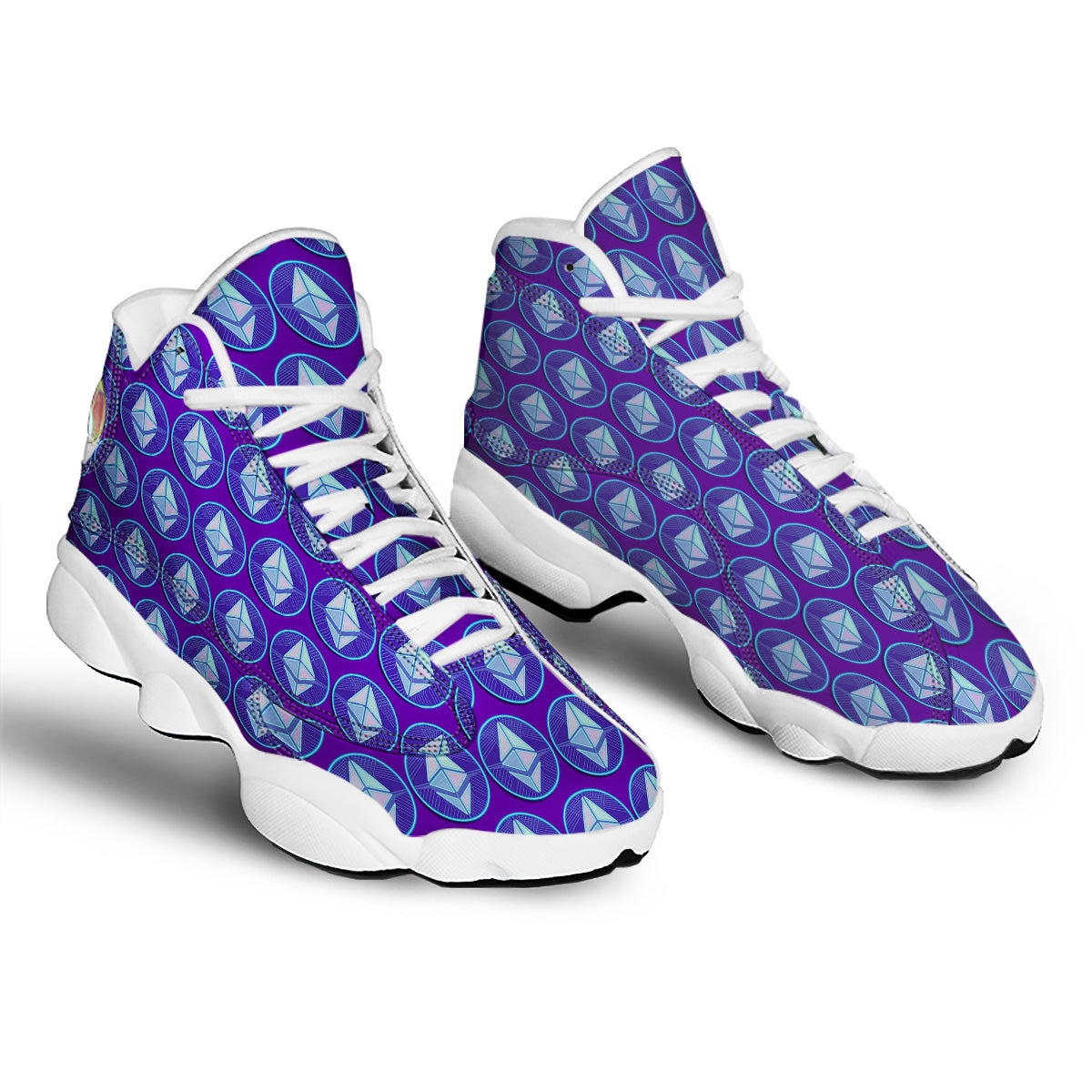 Ethereum Cryptocurrency Print Pattern White Basketball Shoes-grizzshop