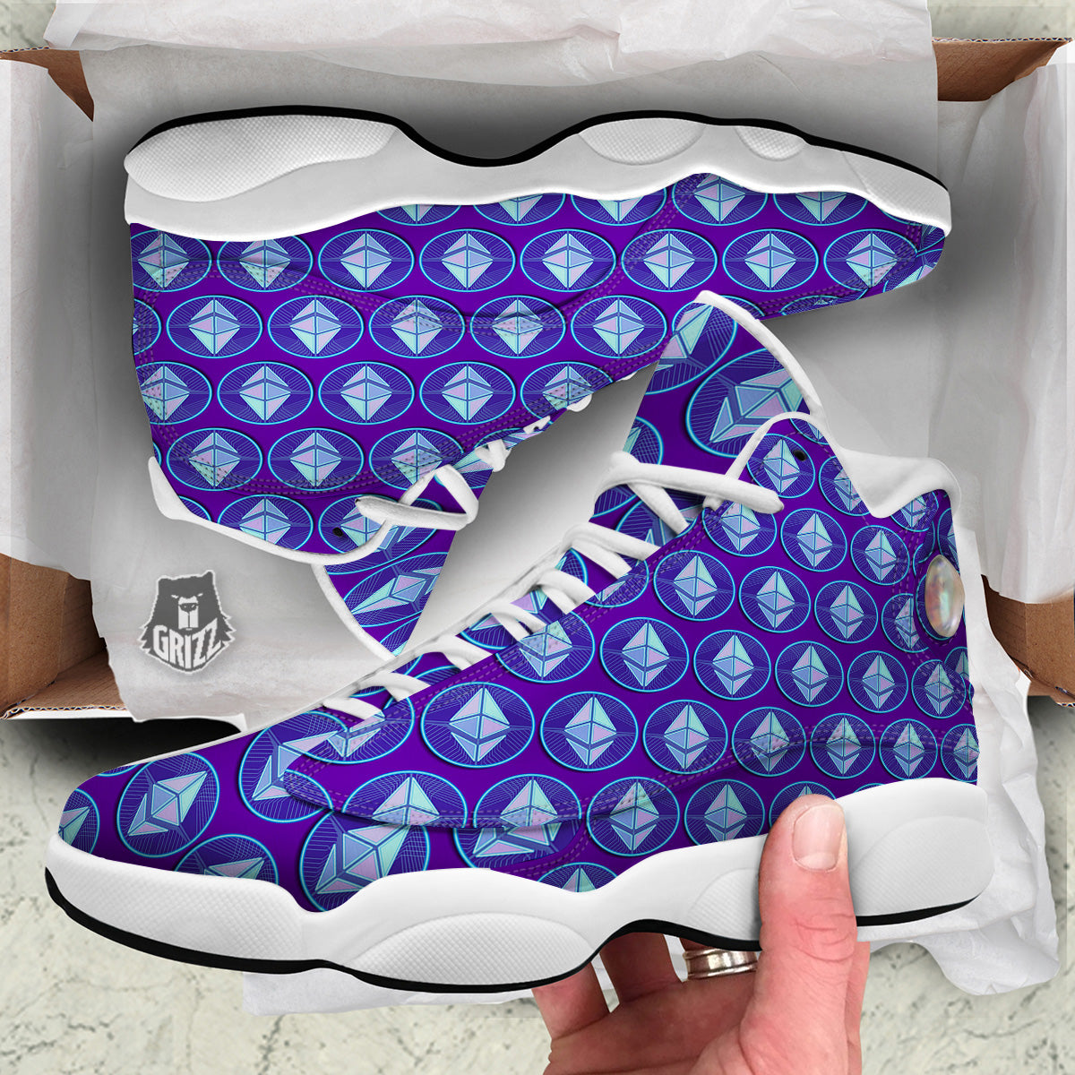 Ethereum Cryptocurrency Print Pattern White Basketball Shoes-grizzshop
