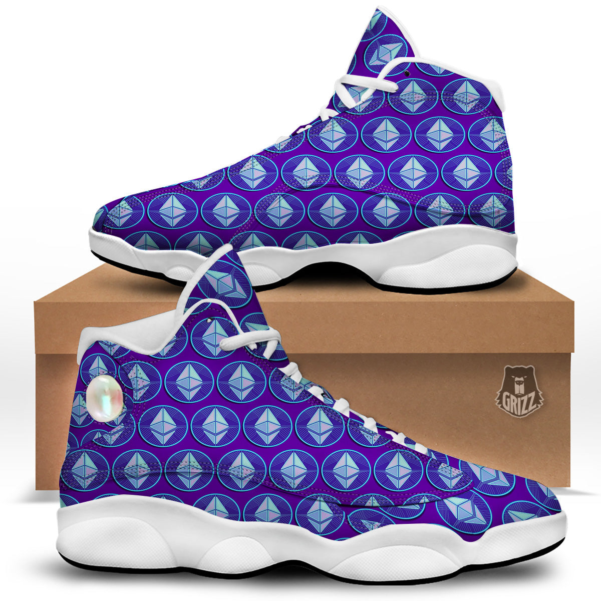 Ethereum Cryptocurrency Print Pattern White Basketball Shoes-grizzshop