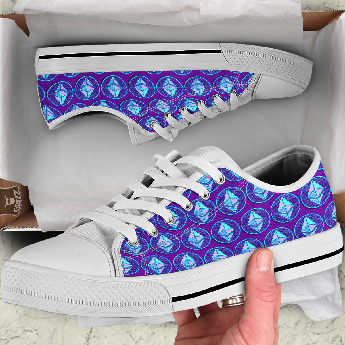 Ethereum Cryptocurrency Print Pattern White Low Top Shoes-grizzshop