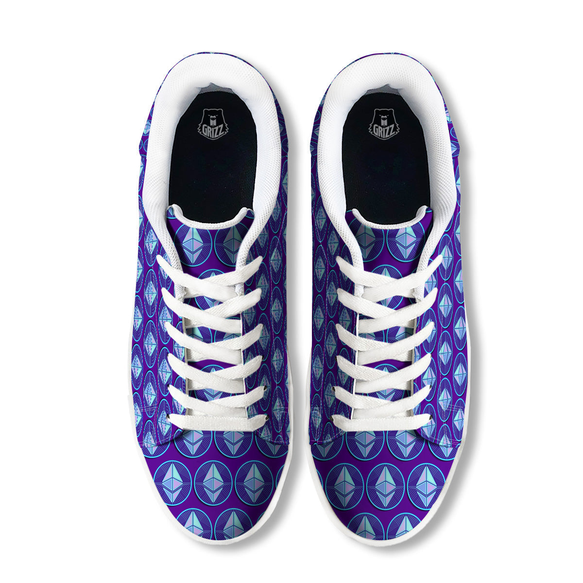 Ethereum Cryptocurrency Print Pattern White Low Top Sneakers-grizzshop