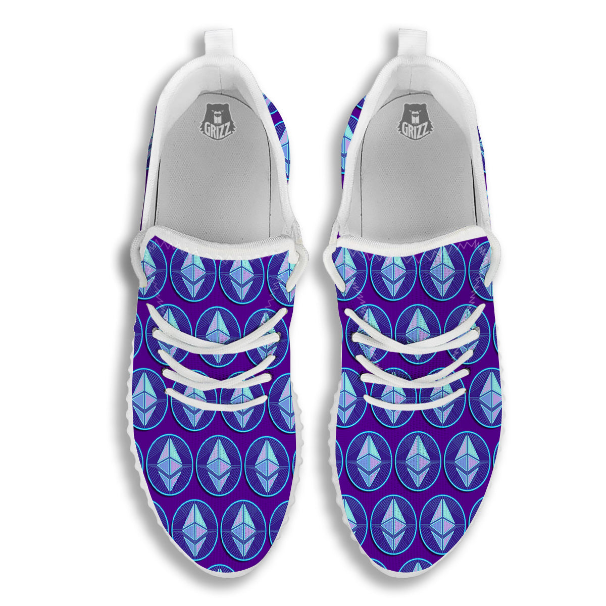 Ethereum Cryptocurrency Print Pattern White Walking Shoes-grizzshop