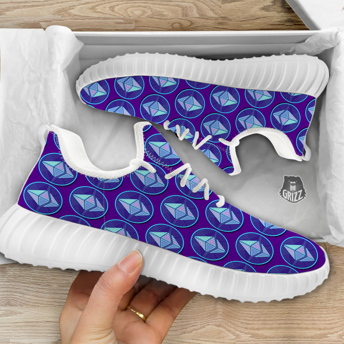 Ethereum Cryptocurrency Print Pattern White Walking Shoes-grizzshop